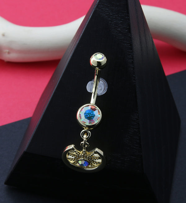Gold PVD Day And Night Aura CZ Belly Button Ring