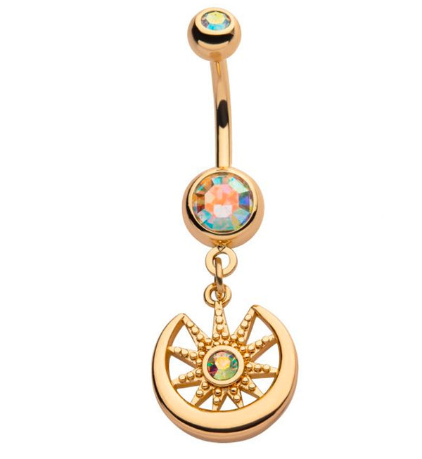 Gold PVD Day And Night Aura CZ Belly Button Ring