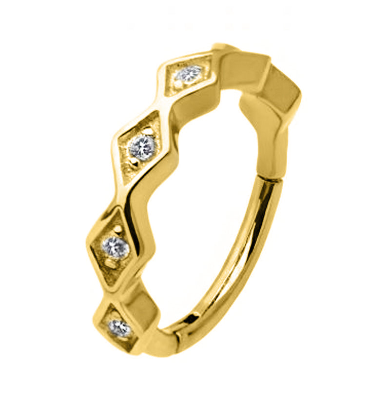 Gold PVD Diamond Shaped Clear CZ Hinged Segment Ring