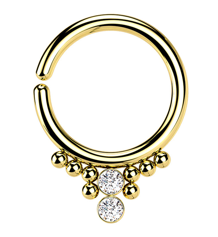 Gold PVD Double CZ Shill Bead Annealed Seamless Hoop Ring