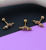 Gold PVD Double CZ Gem Cluster Bead Cartilage Barbell
