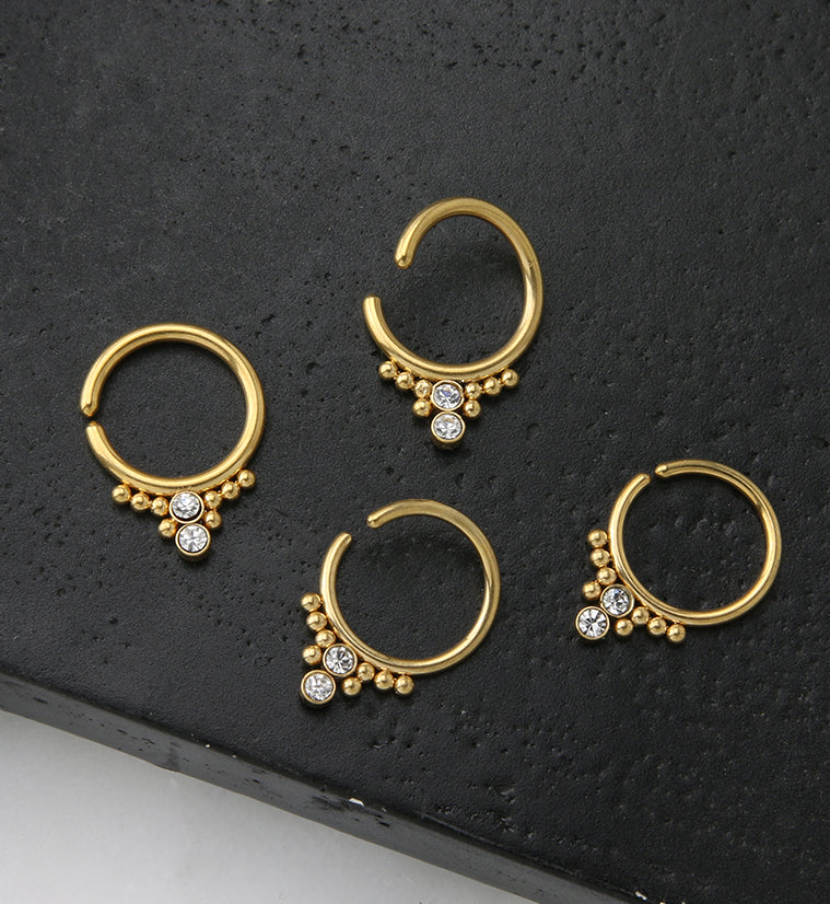 Gold PVD Double CZ Shill Bead Annealed Seamless Hoop Ring