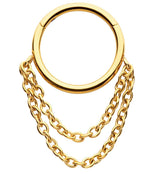 Gold PVD Double Dangle Chain Stainless Steel Hinged Segment Ring