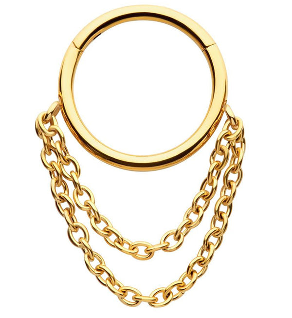 Gold PVD Double Dangle Chain Stainless Steel Hinged Segment Ring