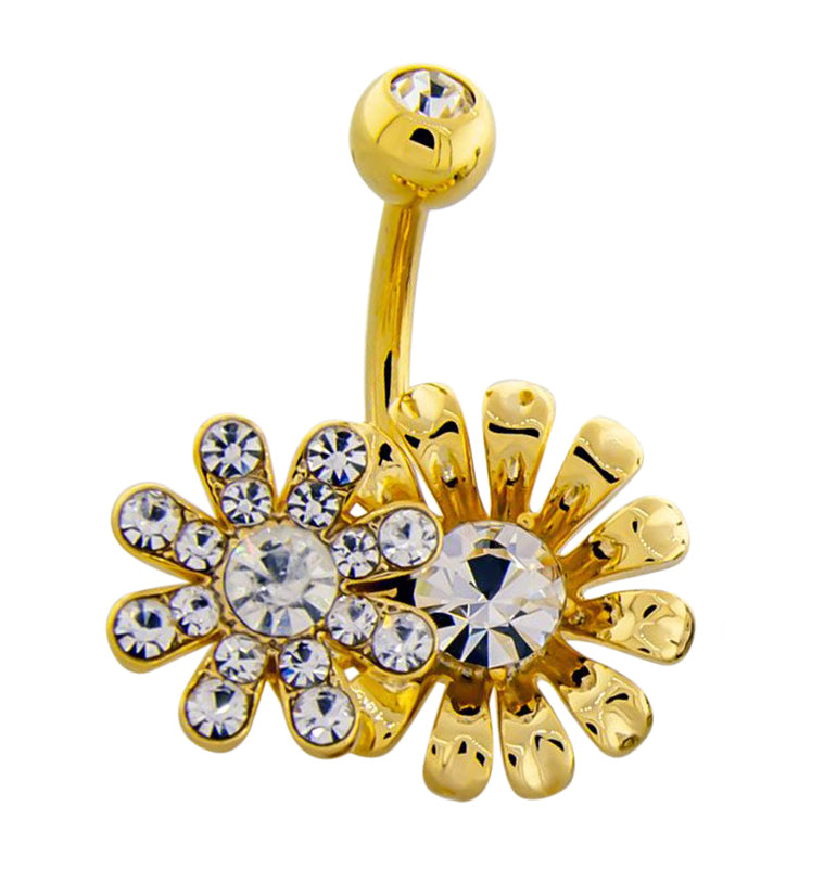 Gold PVD Double Flower CZ Belly Ring