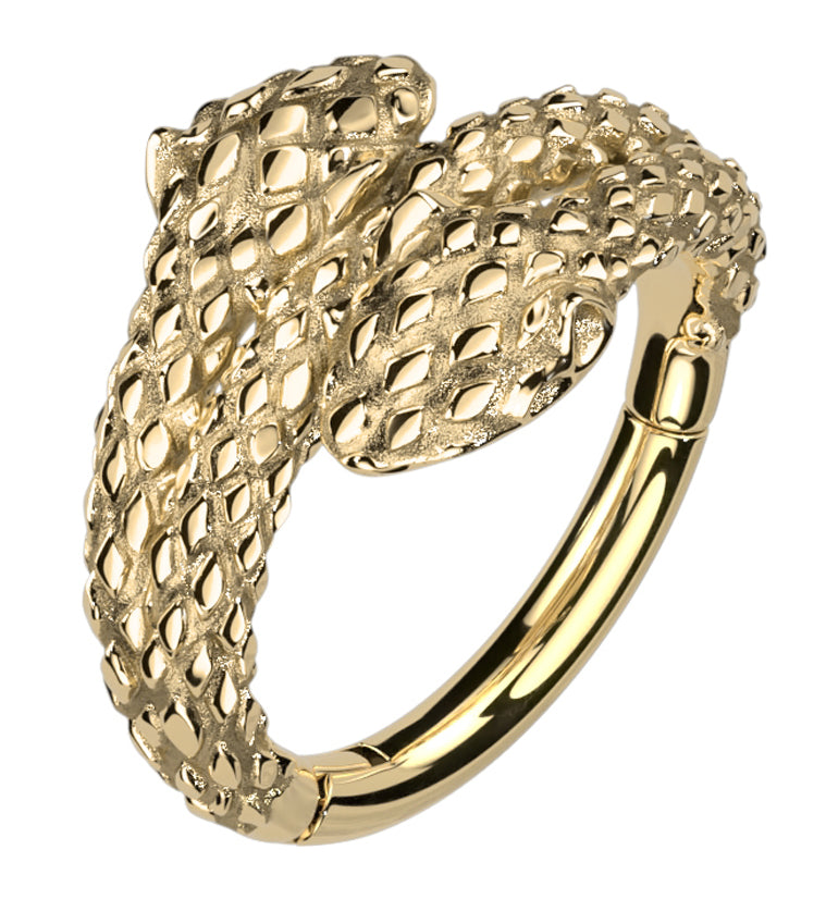 Gold PVD Double Head Snake Twist Stainless Steel Hinged Segment Ring