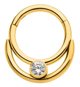 Gold PVD Double Hoop Bezel Clear CZ Stainless Steel Hinged Segment Ring