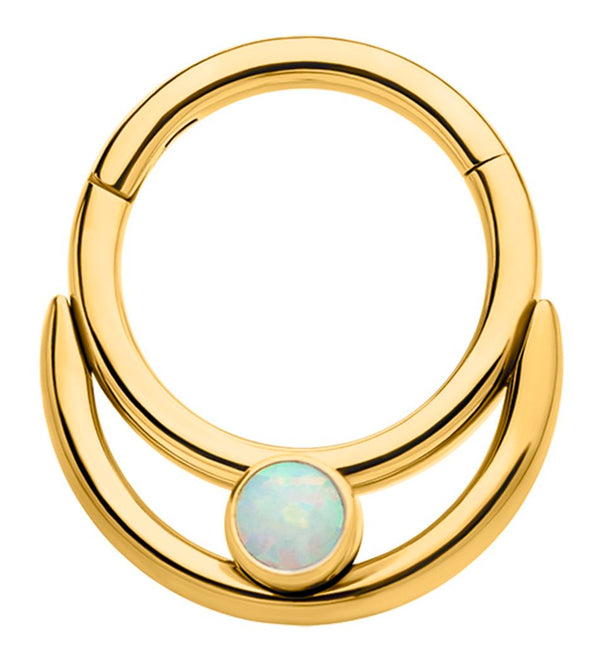 Gold PVD Double Hoop Bezel White Opalite Stainless Steel Hinged Segment Ring