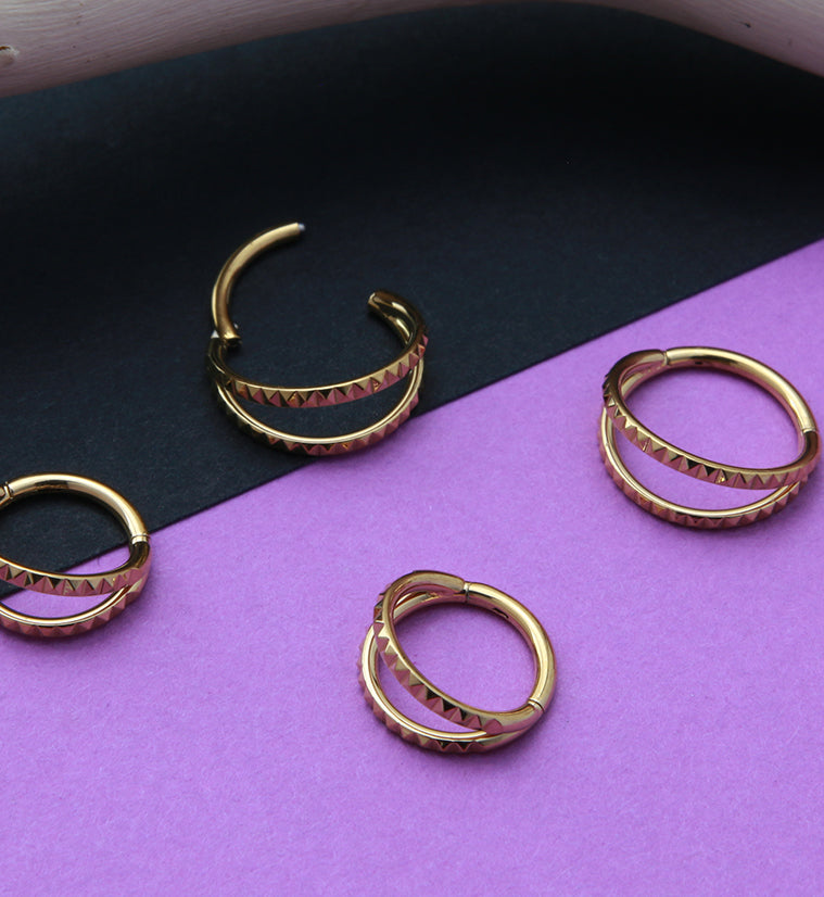 Gold PVD Double Polyhedra Edge Hinged Segment Ring