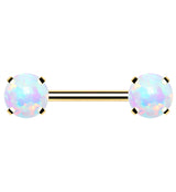 Gold PVD Double White Opalite Threadless Barbell