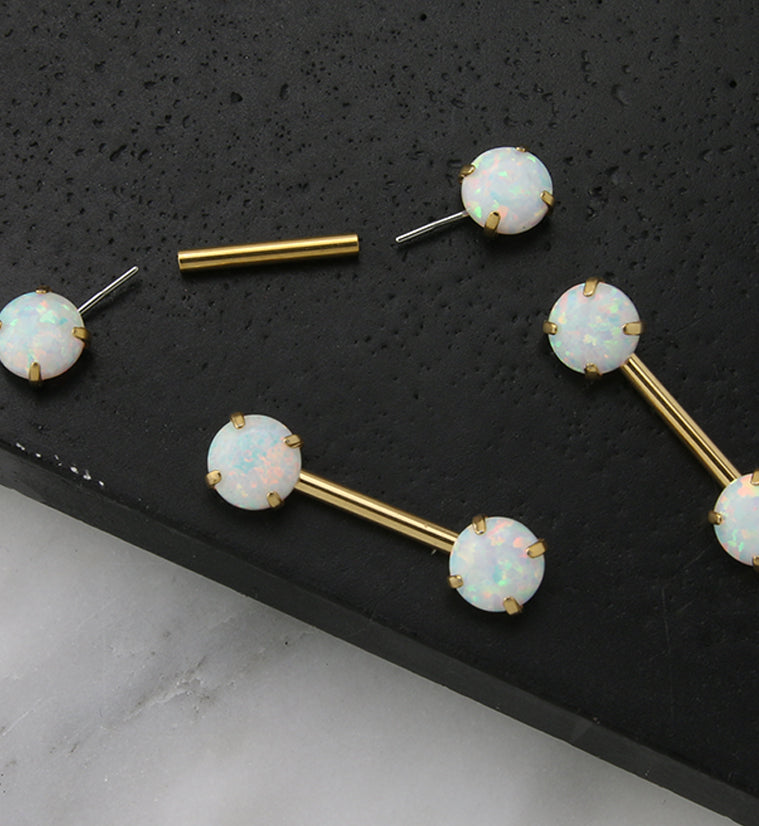 Gold PVD Double White Opalite Threadless Barbell