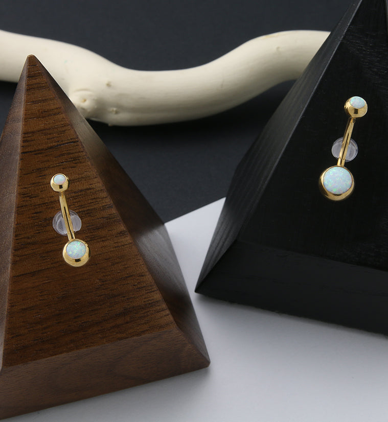 Gold PVD Double White Opalite Titanium Belly Button Ring