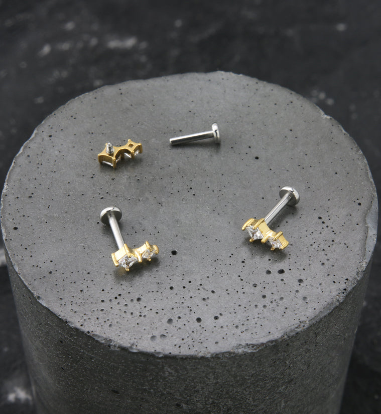 Gold PVD Drip Clear CZ Stainless Steel Internally Threaded Labret