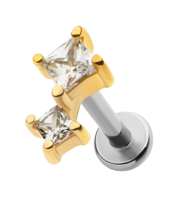 Gold PVD Drip Clear CZ Stainless Steel Internally Threaded Labret