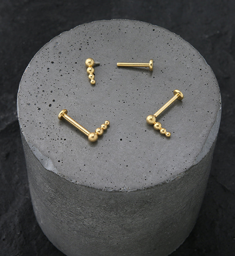 Gold PVD Drop Line Beaded Titanium Internally Threaded Labret