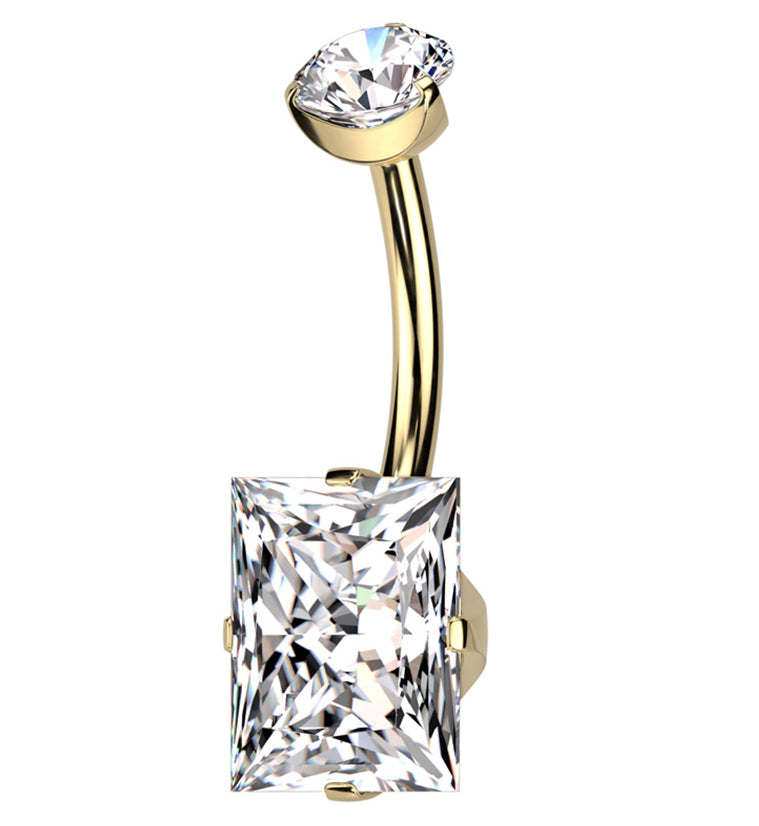 Gold PVD Emerald Clear CZ Internally Threaded Belly Button Ring