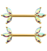Gold PVD Empress Rainbow Aurora CZ Stainless Steel Nipple Barbell