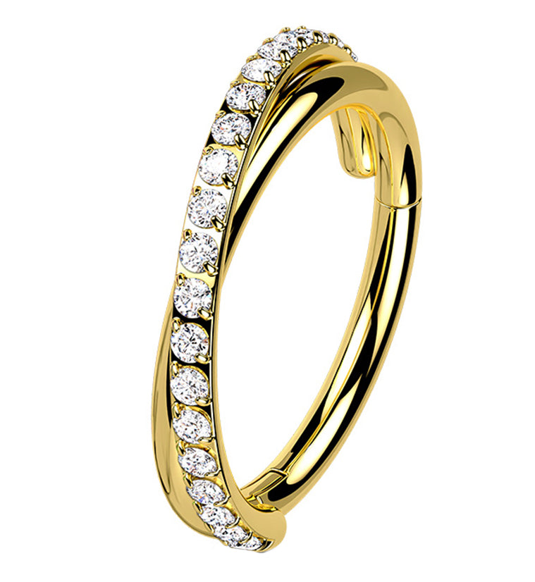 Gold PVD Entwine CZ Stainless Steel Hinged Segment Ring