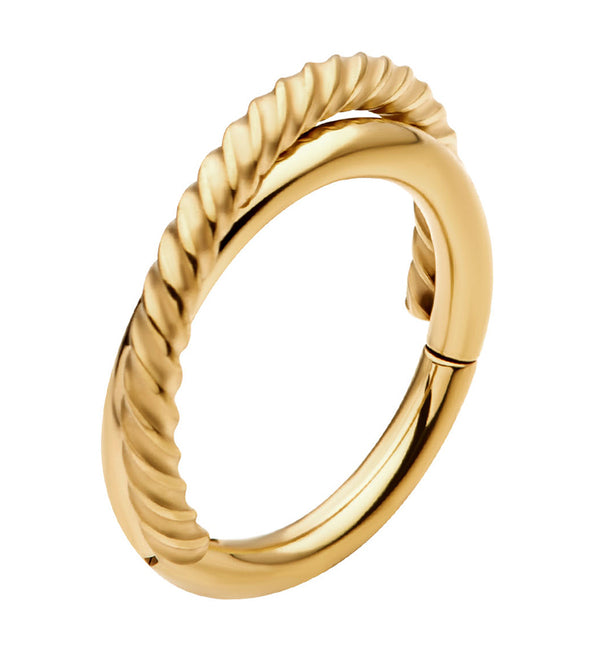 Gold PVD Entwine Twist Stainless Steel Hinged Segment Ring