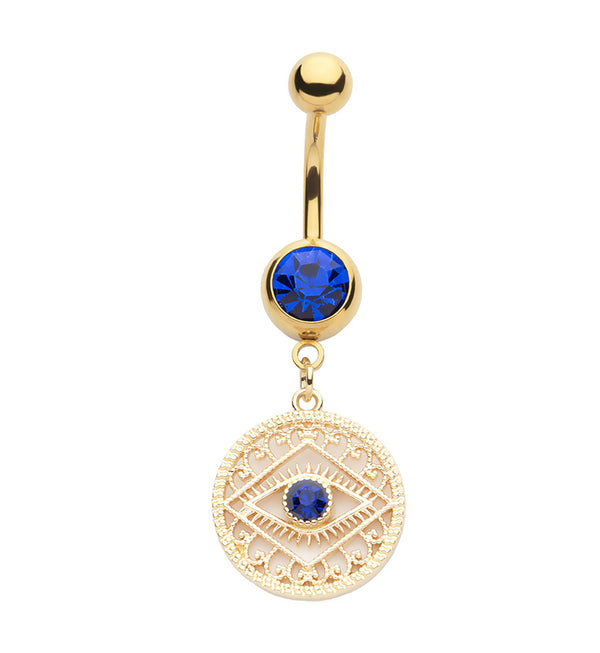 Gold PVD Evil Eye Blue CZ Stainless Steel Belly Button Ring