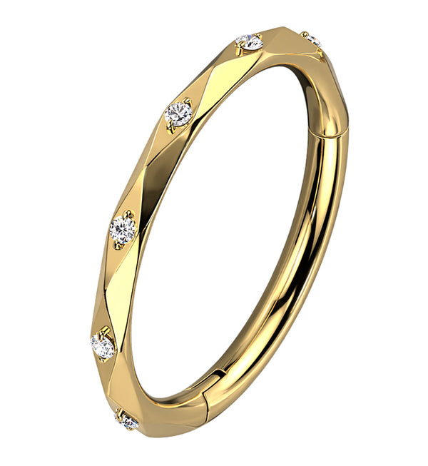 Gold PVD Facet CZ Titanium Hinged Segment Ring