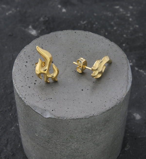 Gold PVD Flame Stainless Steel Stud Earrings