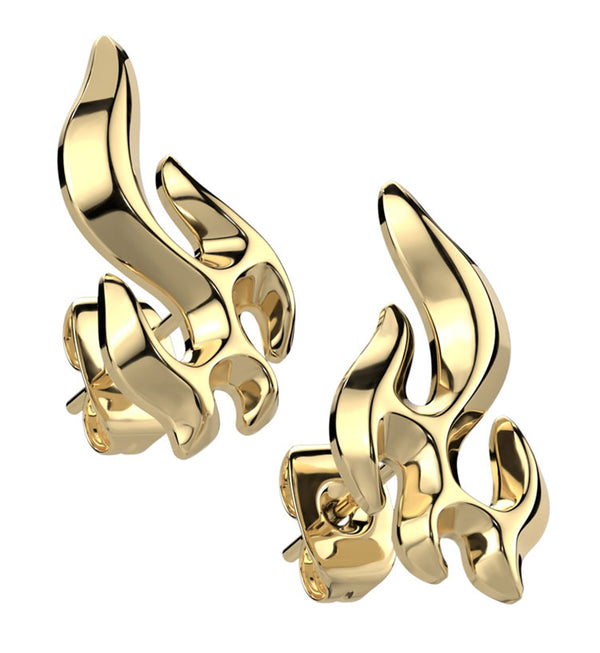 Gold PVD Flame Stainless Steel Stud Earrings