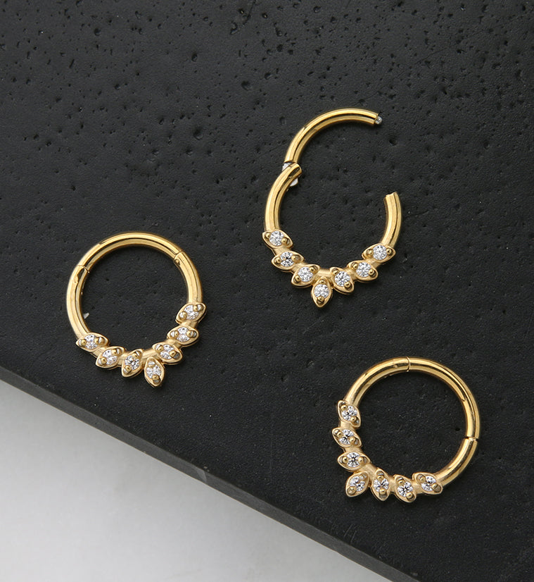 Gold PVD Frill CZ Hinged Segment Ring