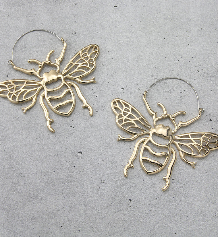 Gold PVD Geo Bee Plug Hoops