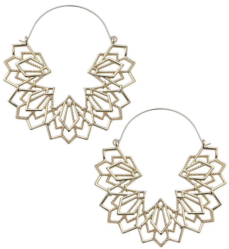 Gold PVD Geo Half Mandala Plug Hoops