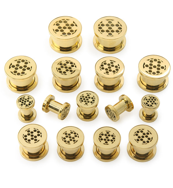Gold PVD Grate Stainless Steel Tunnel Plugs