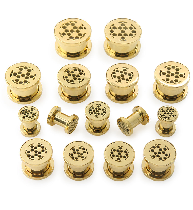 Gold PVD Grate Stainless Steel Tunnel Plugs