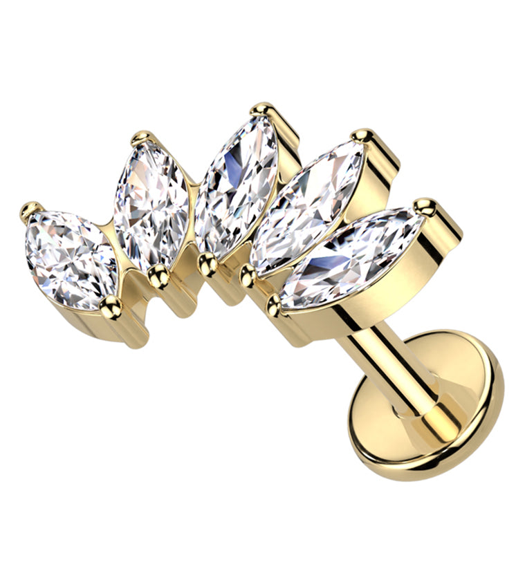 Gold PVD Half Crown CZ Internally Threaded Titanium Labret