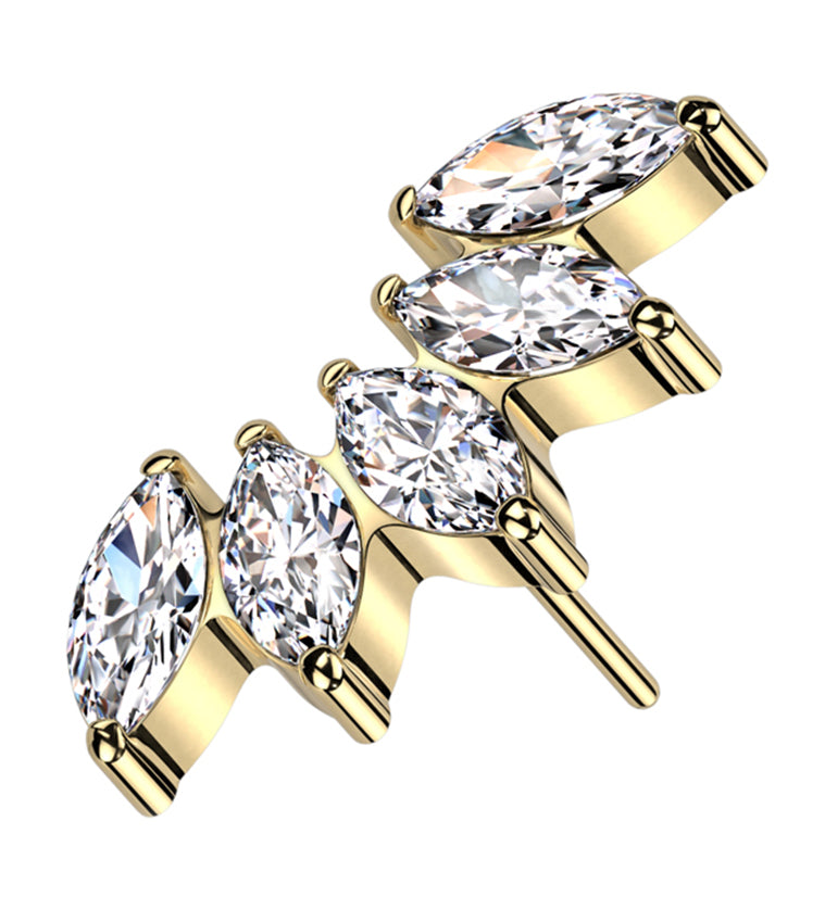 Gold PVD Half Crown CZ Threadless Titanium Top