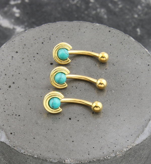 Gold PVD Halo Turquoise Howlite Stone Stainless Steel Curved Barbell