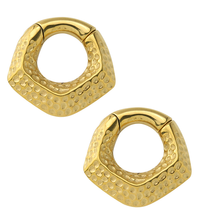 Gold PVD Hammered Point Hinged Ear Weights