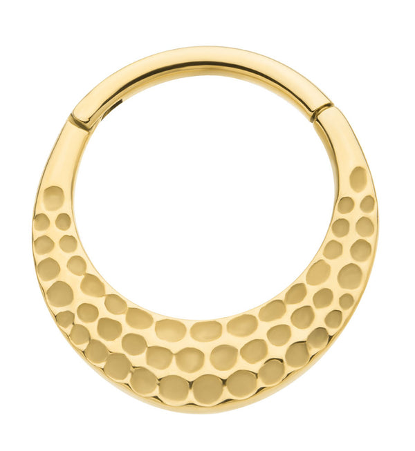 Gold PVD Hammered Stainless Steel Hinged Segment Ring