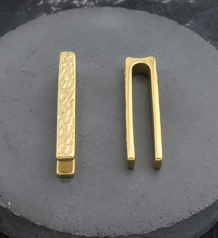 Gold PVD Hammered Tower Bar Ear Weights