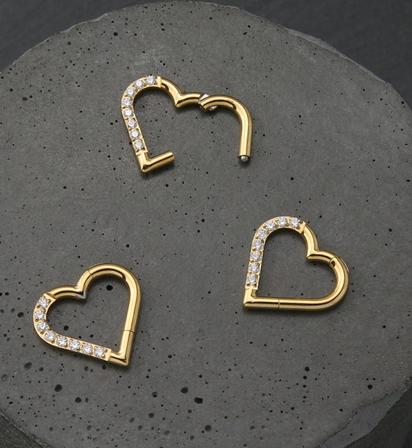 Gold PVD Heart Half CZ Titanium Hinged Segment Ring