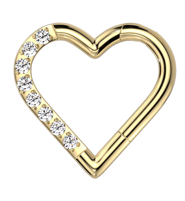 Gold PVD Heart Half CZ Titanium Hinged Segment Ring