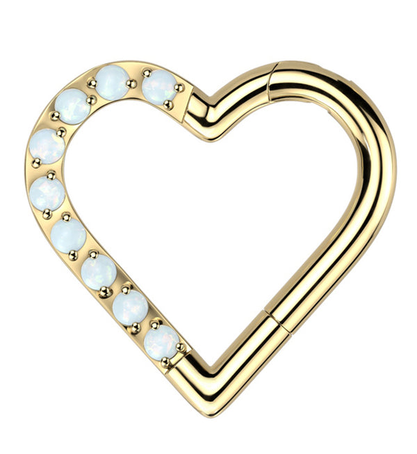 Gold PVD Heart Half Lined White Opalite Titanium Hinged Segment Ring