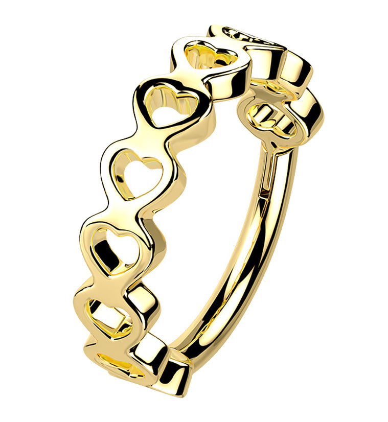Gold PVD Heart Row Stainless Steel Hinged Segment Ring