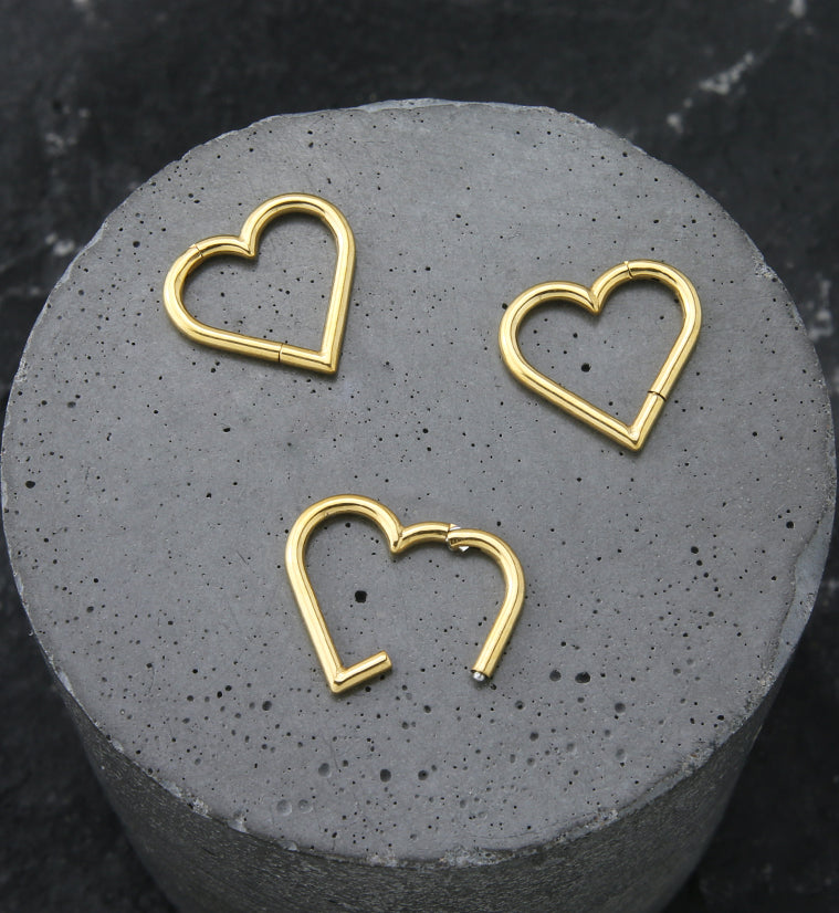 Gold PVD Heart Stainless Steel Hinged Segment Ring