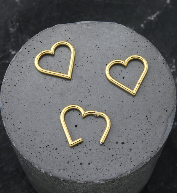 Gold PVD Heart Stainless Steel Hinged Segment Ring