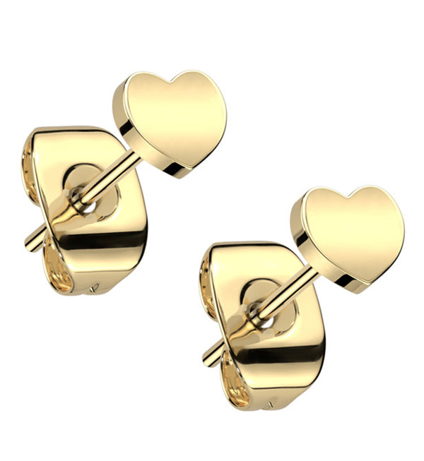 Gold PVD Heart Titanium Stud Earrings