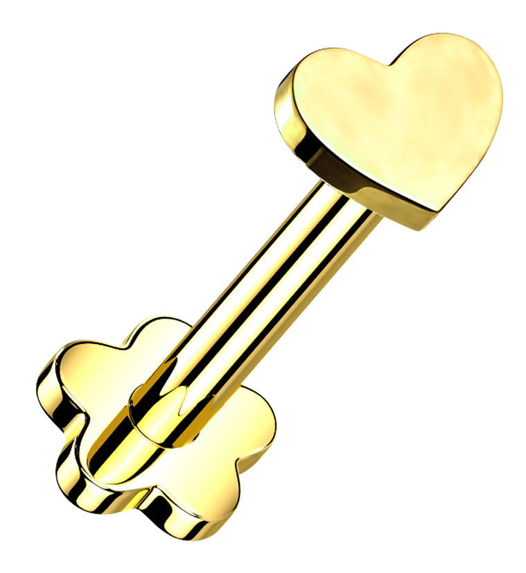 Gold PVD Heart Titanium Threadless Labret