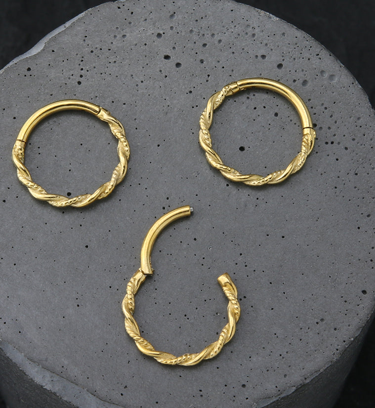 Gold PVD Helix Stainless Steel Hinged Segment Ring