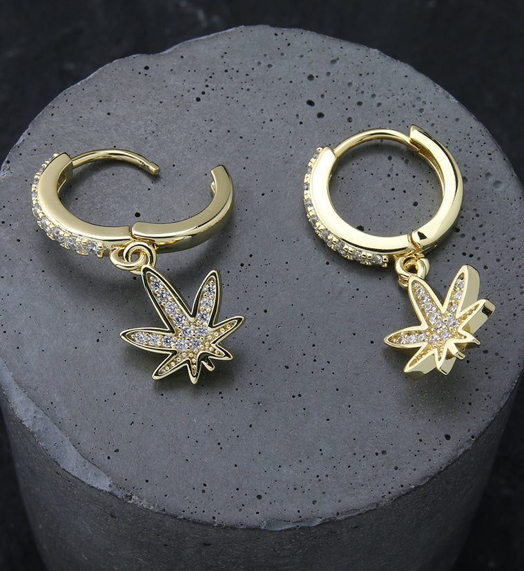 Gold PVD Hemp CZ Stainless Steel Hoop Earrings