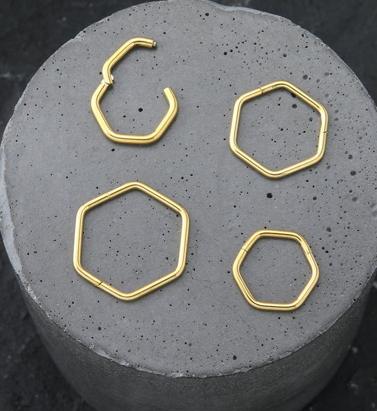 Gold PVD Hex Stainless Steel Hinged Segment Ring