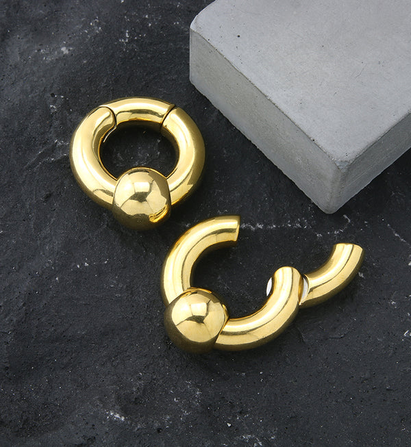 Gold PVD Hinged Slide Bead Stainless Steel Hoop Ear Weights